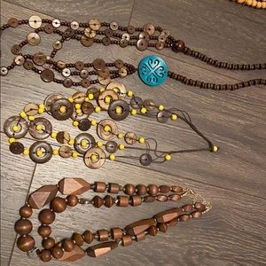 Brown + blue pendent Moroccan style necklace